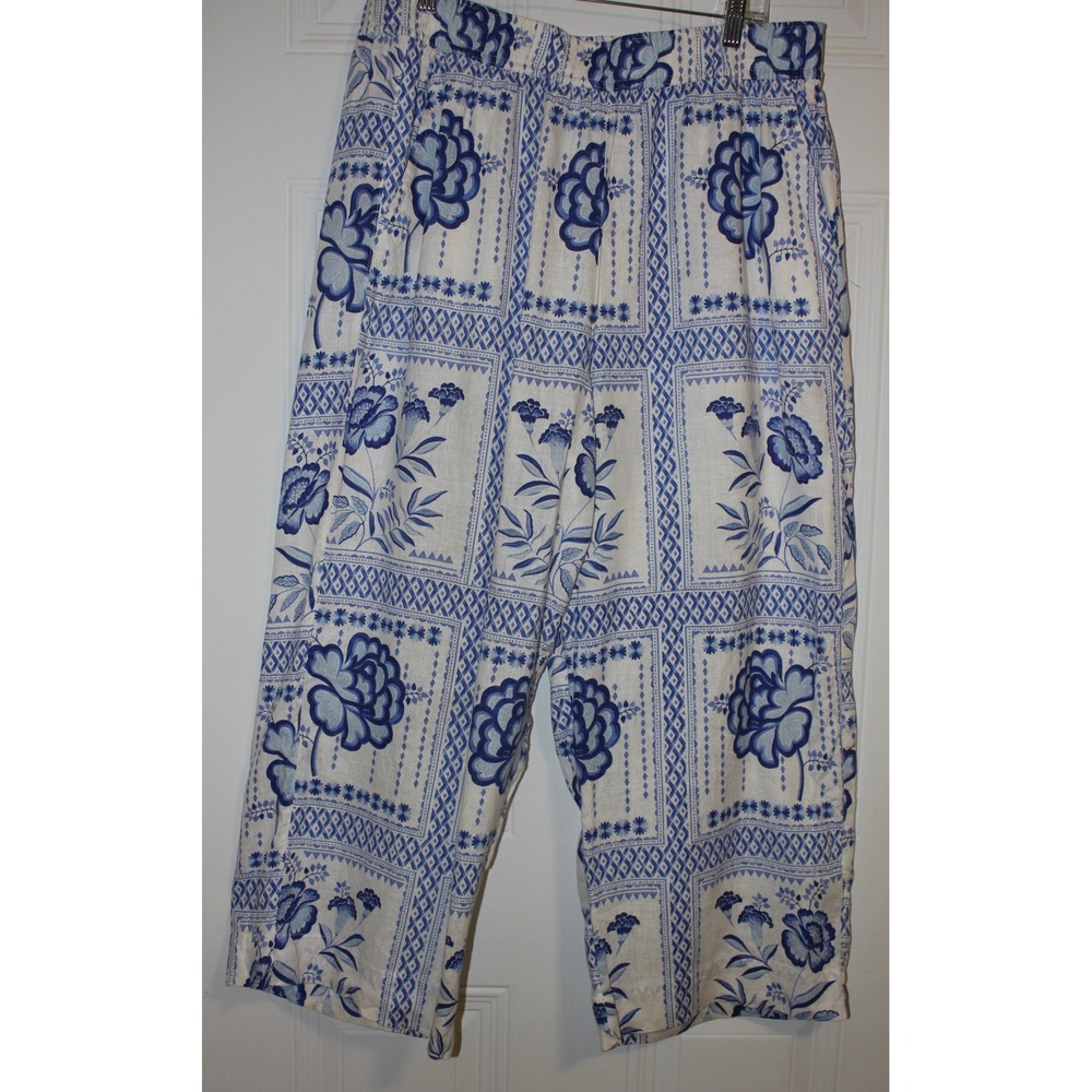 H Halston Linen Pants SZ XL‎ Coastal Luury Wide Leg Summer Pockets Resort - Picture 4 of 6